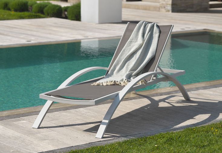 Bain de soleil en aluminium et textilène – Barcelona (lot de 2)