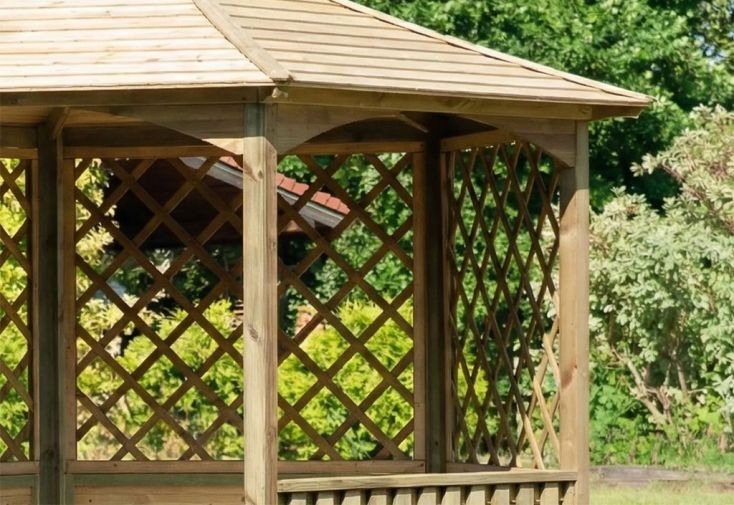 Treillis mailles 12 x 12 cm pour kiosque hexagonal en bois autoclave  Jagram