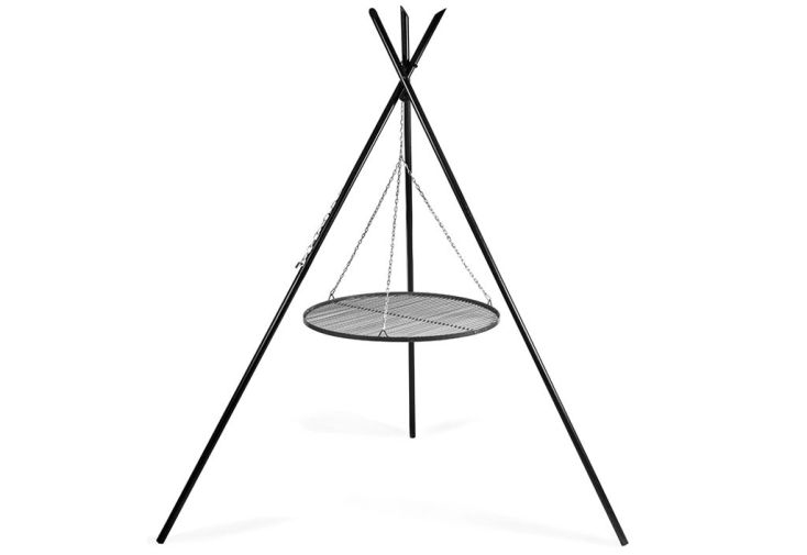 Trépied Tipi et Grille de Cuisson Ronde Acier Brut pour Braséro