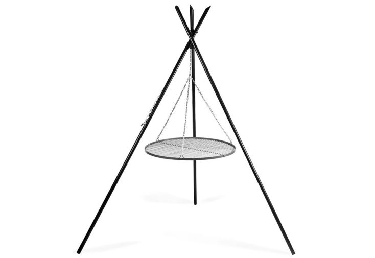 Trépied Tipi et Grille de Cuisson Ronde Acier Inox pour Braséro