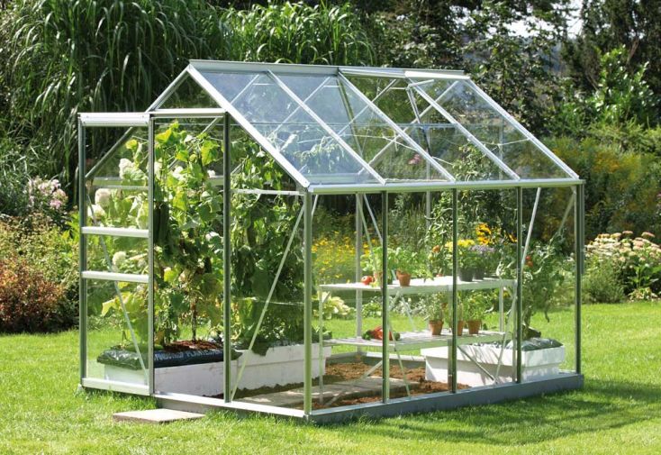 Serre de jardin en verre trempé Lams 4,9 m² - Allium alu naturel