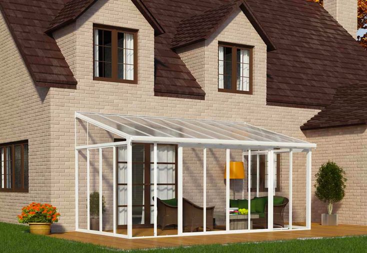 Véranda alu blanc en kit polycarbonate verre - Sanremo 3 x 5,56 m