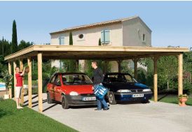 carport pour deux voitures de la marque Weka en bois toit plat