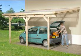 Pergola bois adossée couverte 4x3 toiture PVC - 424 x 306 cm