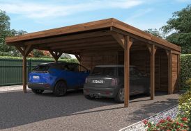 Carport double en bois avec remise de jardin Cerland