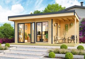 Chalet en bois habitable isolé 90 mm double vitrage toit plat 23,04 m² -  Décor et Jardin