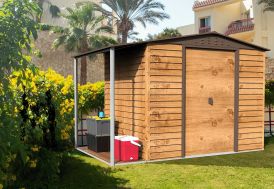 Abri de jardin en métal effet bois avec auvent Duramax