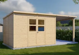 Abri de jardin bois monopente avec auvent 16 m² Baltrum 558 x 289 cm Bertilo