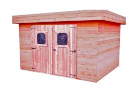 Abri de jardin en bois douglas 28 mm toit plat bac acier - Dinan 6 m²