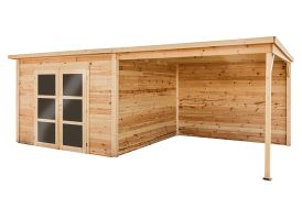 Abri de jardin en bois brut 42 mm toit plat avec auvent 20 m² - Napoli Habrita