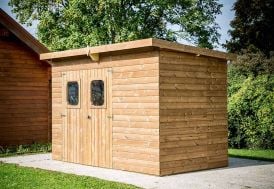 Abri de jardin en bois d’épicéa traité avec toiture monopente en acier Theora