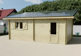 Abri de jardin en bois 20 m²  + 12 panneaux solaires 6 kwc Habrita