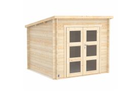 Abri de jardin avec voliges en bois massif couvertes de feutre bitumeux