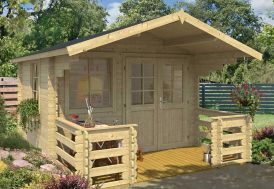 abri de jardin en bois d'épicéa et petit balcon 