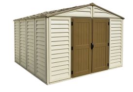 abri de jardin en PVC crème et marron Duramax Woodstyle Premium 10 x 10