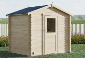 cabane de jardin en bois d'épicéa brut dans un jardin