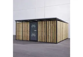 Abri à vélos pour collectivités en acier et bois 5 x 5 m 32 vélos Mottez