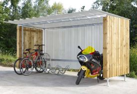 Abri à vélos et motos en bois et tôle galvanisée Mottez