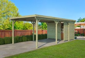 Abri pour voiture en bois certifié durable avec porte de remise sécurisée
