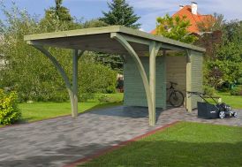 Abri pour voiture en bois certifié durable avec porte de remise sécurisée