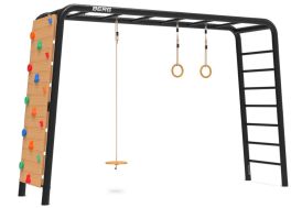 Aire de jeux PlayBase Large avec mur d'escalade, anneaux et balançoire disque