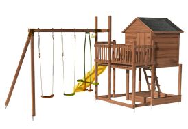 Aire de jeu pour 10 enfants avec toboggan et nombreux agrès et accessoires