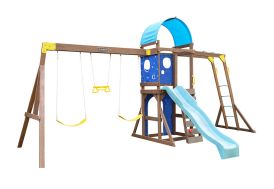 Aire de jeux en bois avec balançoires et toboggan Kidkraft Overlook Challenge