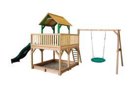 Aire de Jeux en Bois de Hemlock Portique Balançoire et Toboggan Vert Axi Atka