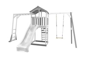 Portique Aire de Jeux d'Extérieur Bois de Hemlock Toboggan Blanc, Balançoire et Barres de Singe Axi Beach Tower 