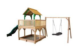 Aire de Jeux en Bois de Hemlock Toboggan Vert et Portique Balançoire Axi Atka