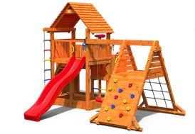 Portique en bois toboggan et 2 agrès 3-12 ans + 1 siège bébé – Tulipe -  Soulet