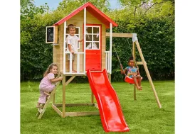 Cabane pour enfant avec toboggan et portique simple