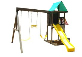 Aire de jeux en bois de cèdre avec toboggan et portique balançoires Kidkraft