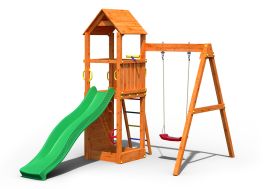Aire de Jeux avec Portique en Bois d’Épicéa Traité Fungoo Flippi Imitation Teck