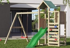 Aire De Jeux D'escalade Montessori – 10 En 1, Bois Massif, Toboggan Amovible, Balançoire, Filet
