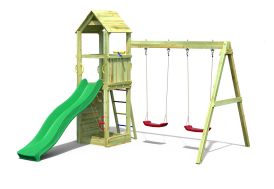 Aire de Jeux avec Portique en Bois de Pin Traité 2 Balançoires Fungoo Flappi