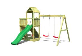 Aire de Jeux avec Portique en Bois de Pin Traité 2 Balançoires Fungoo Floppi 