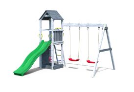 Aire de Jeux avec Portique en Bois de Pin Traité Fungoo Flappi Gris et Blanc