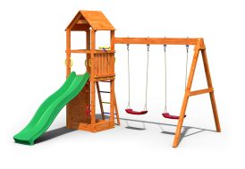 Aire de Jeux d'Extérieur avec Portique en Bois de Pin Traité Fungoo Flappi Imitation Teck