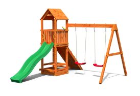 Aire de Jeux avec Portique en Bois de Pin Traité Fungoo Flatti Imitation Teck