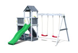 Aire de Jeux avec Portique en Bois de Pin Traité Fungoo Floppi Gris et Blanc