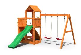 Aire de Jeux d'Extérieur avec Portique en Bois de Pin Traité Fungoo Floppi Imitation Teck