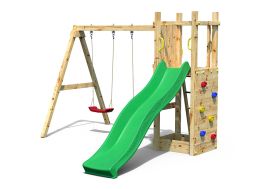 Aire de Jeux d'Extérieur avec Portique en Bois de Pin Traité Fungoo Funny 3 