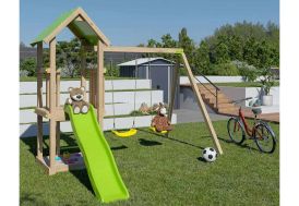 Aire de jeux en bois portique double et toboggan – Easy Xperience