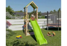 Aire de jeux en bois traité toboggan et escalade – Sunny Xperience