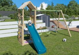 Aire de jeux bois avec toboggan, escalade, balançoires Clever Xstyl Trigano