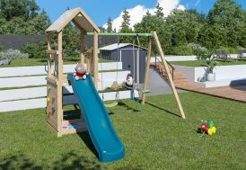 Aire de jeux bois avec toboggan, escalade, balançoires Player Xstyl Trigano