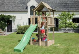 aire de jeux en bois traité autoclave avec toboggan et cabane