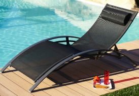 Bain de soleil alu/textilène noir multipositions (lot de 2)