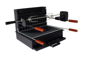 Barbecue Charbon de Bois Encastrable en Acier + Tournebroche Delta Vue de Côté